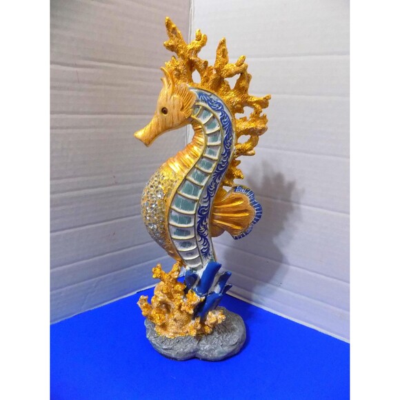 NEW Fancy Sea Horse Figurine Sculpture Nautical Fish Seahorse Mirror Inlays - Picture 4 of 7
